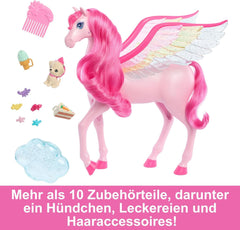 Barbie A Hidden Magic Pegaso - Juguete interactivo con luces y sonidos, 10 accesorios, alas de arcoíris, para niños a partir de 3 años, HLC41 Naty Shop Muñecas