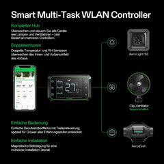 VIVOSUN Sistema de Cultivo Inteligente con Lámpara LED AeroLight A100SE de 100W con Ventilador de Circulación Integrado, Ventilador de Conducto AeroZesh T4 de 100mm 357m³/h y Controlador GrowHub E42A para Armarios de Cultivo y Cultivo Interior