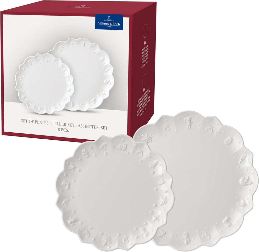 Villeroy & Boch – Set de veselă Toy's Delight Royal Classic cu 8 piese, alb, potrivit pentru mașina de spălat vase și cuptorul cu microunde, farfurii, set de veselă pentru 4 persoane, veselă de Crăciun, jucării, porțelan premium