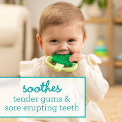 Infantino Lil' Nibbles, inel de dentiție din silicon texturat, jucărie de dentiție pentru bebeluși fără BPA, moale, ușor de ținut în mână, stimulare senzorială pentru sugari, broccoli