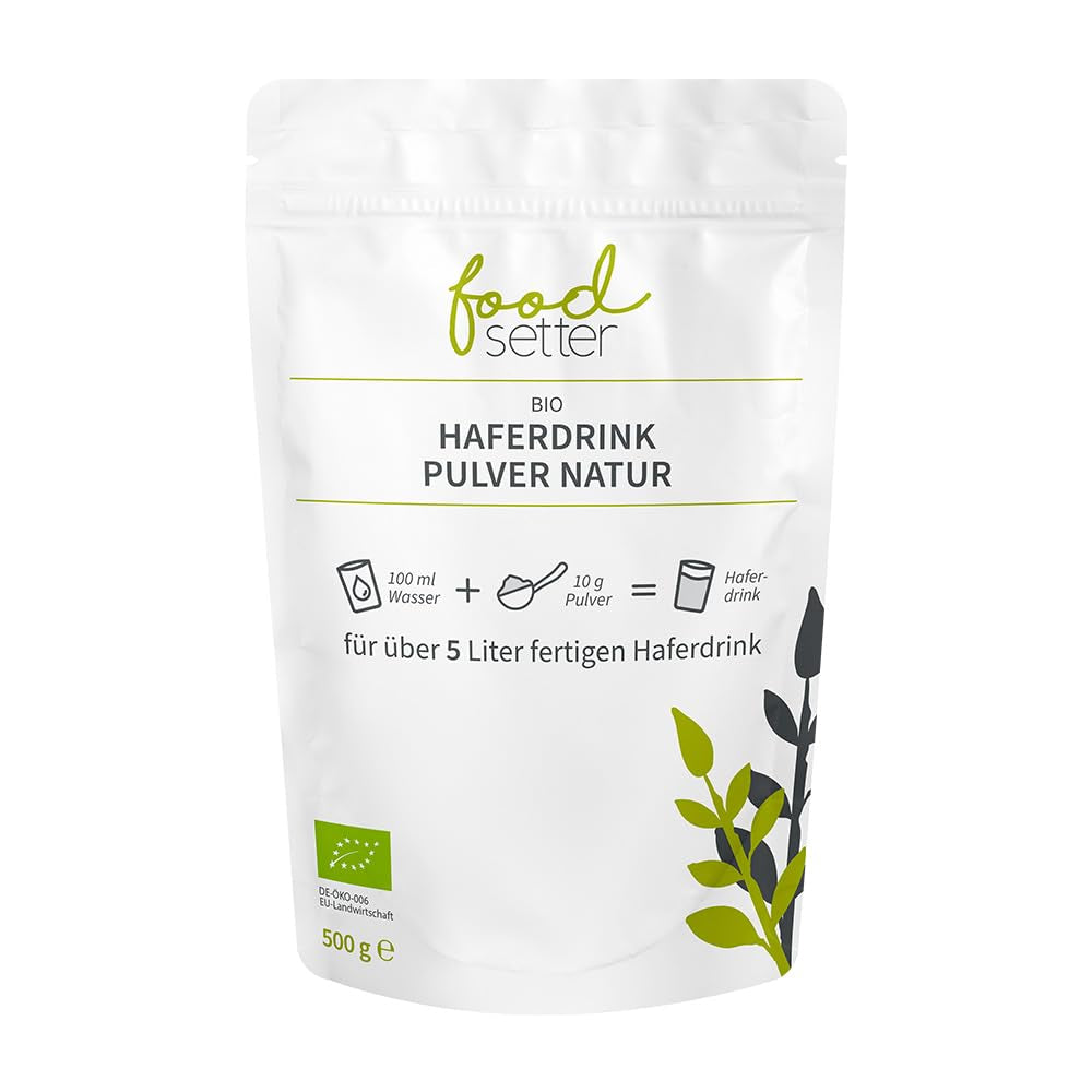 foodsetter Bio Haferdrink Pulver | Bolsa de 500 g | Haferpulver | Haferpulver instantáneo | Biocalidad | Vegano | Sin gluten | Ohne Zuckerzusatz | 0,5 kilogramos