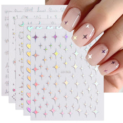 JMEOWIO Nagelsticker Aurora 12 Blatt Nail Art Sticker Selbstklebend Nagelaufkleber Holografisches Stern Herz Dekoration Nageldesign Zubehör