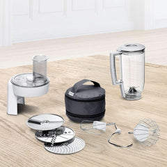 Bosch Küchenmaschine Serie 4 Mum58720,Edelstahl-Schüssel 3,9 L, Mixer 1,25 L, Planetenrührwerk,Knethaken,Schlag,Rührbesen, Durchlaufschnitzler, 3 Scheiben, 1000 W, Dunkelrot/Silber Mama si Copilul Naty Shop