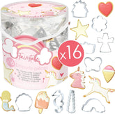 ScrapCooking - Set de 16 forme de biscuiți Unicorn - Forme de biscuiți - 16 piese - Curcubeu, Zână, Sirenă, Coroană, Floare - Formă de copt - Forme de biscuiți din oțel inoxidabil - 2027