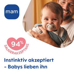 Suzete MAM Originale | 6-16 Luni | Suzete pentru bebeluși | Acceptat de 94% | Potrivit pentru alăptare | Recomandat de moașe | Prietenos cu dinții | Silicon SkinSoft | Lebădă/Delfin | Pachet de 2
