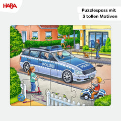 HABA Puzzle de Bomberos - Set de 3 Piezas para niños a partir de 3 años Puzzle de Cartón de Policía y Ambulancia - Fomenta la motricidad fina y la concentración - 1302759001 Puzzle Naty Shop