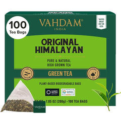 VAHDAM, ceai verde din Himalaya (100 pliculețe de ceai) 100% pur și aromat | Frunze de ceai verde natural | Vegan, fără gluten, fără lactoză | Proaspăt și direct de la sursa din India | Ceai verde