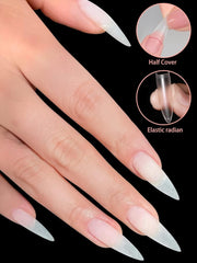 EBANKU 500 bucăți vârfuri unghii false artificiale, vârfuri mate cu gel moale, transparente, vârfuri unghii artificiale pentru extensii de unghii, set unghii false, 12 mărimi-A