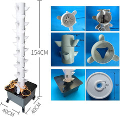 Torre hidropónica, sistema acuapónico de cera de 15 niveles y 45 orificios, kit de cultivo aeropónico de jardín inalámbrico para hierbas, frutas y verduras con bomba de hidratación, adaptadores, macetas de malla