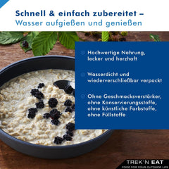 Trek'n Eat Protein Porridge: desayuno rico en proteínas para el aire libre | Mesa liofilizada para camping, senderismo y expediciones | Relleno, rápido de preparar, ideal para viajar