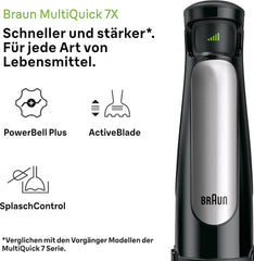 Braun Multiquick 7 MQ 7035X Stabmixer - Pürierstab Mit Abnehmbarem Edelstahl Mixfuß Mit Activeblade Technologie Zum Pürieren Der Härtesten Ingredient, Inkl. Juego de 3 piezas Zubehör, 1000 W, color negro Cocina Naty Shop