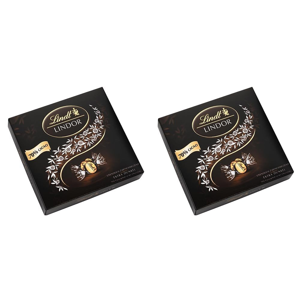 Caja de regalo LINDOR Extra Black 70% Cacao, chocolate de regalo, aprox. 15 trufas LINDOR, 186 g (paquete de 2)