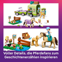 LEGO Friends Pferd und Fohlen mit Pferdeanhänger - Pferde Spielset mit Pflegezubehör, 4 Tierfiguren, Auto & 2 Mini Puppen - Geschenkeidee zum Geburtstag für Mädchen ab 7 Jahren - 42695