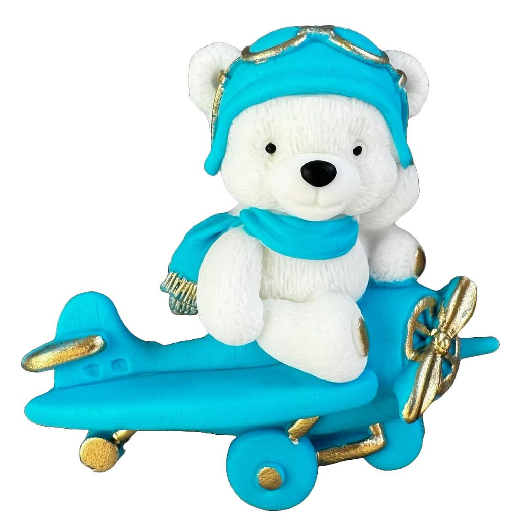 Decoratiune comestibila din zahar, Ursulet in avion Decoratiuni din Pasta de Zahar Nati Shop