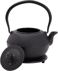 Set de ceai japonez Juvale cu ceainic din fontă (1200 ml), farfurie și 2 căni, set de ceai în stil Tetsubin, negru