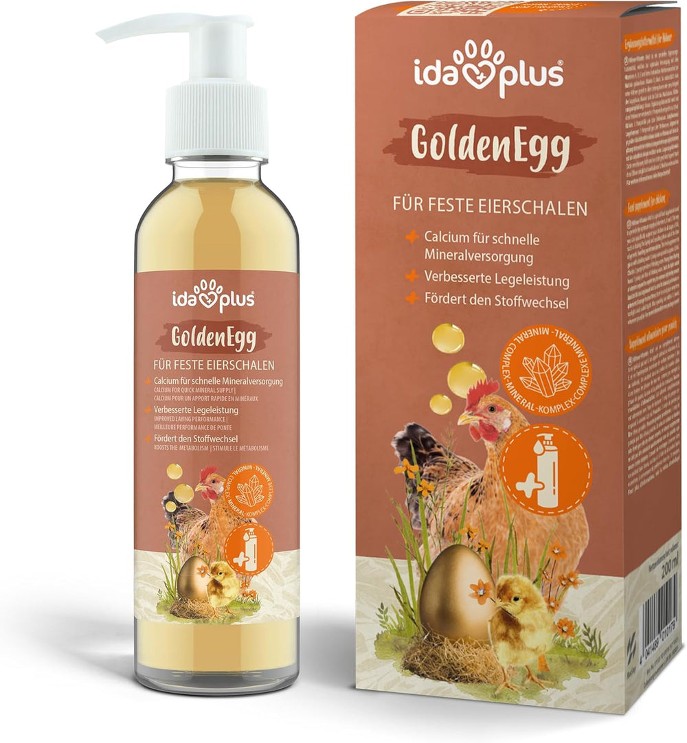 Ida Plus - GoldenEgg 200 ml - Brucheier & Federfressen reducido - Federwachstum & Federkleid apoyado - Wichtige Mineralien & Vitamine für Hühner - Beste Eierqualität bei Ihrer Hühnerhaltung