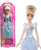 Mattel DISNEY Prinzessin Cinderella - Bewegliche Puppe mit glitzerndem Outfit, abnehmbaren Schuhen und Diadem, kämmbares Haar für Frisierspaß, für Kinder ab 3 Jahren, HLW06