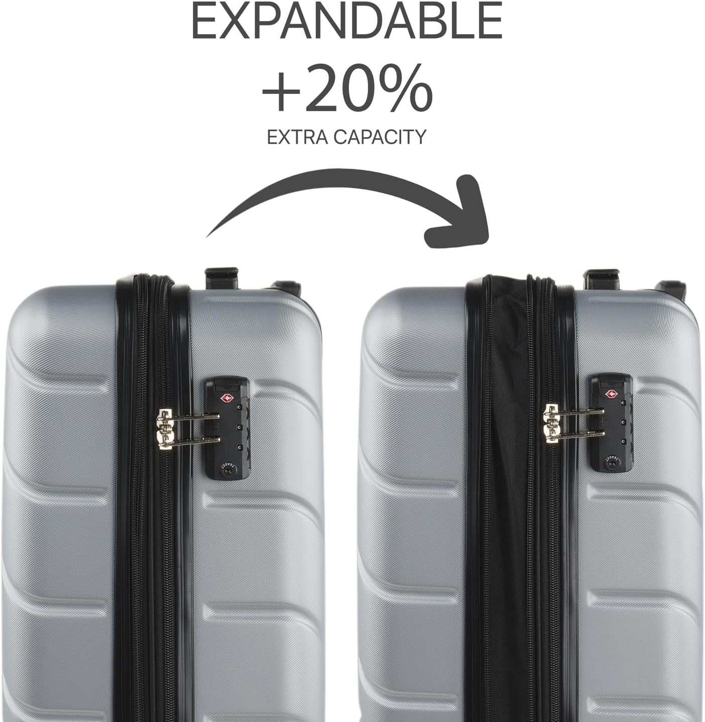 DKNY - Valiză mare cu 4 roți valiză mare ușoară - Valiză de călătorie cu roți mare. Valiză de călătorie mare pentru avioane Valiză hard shell cu închidere certificată - Valiză troler mare, argintie Bagaje și echipament de călătorie Naty Shop