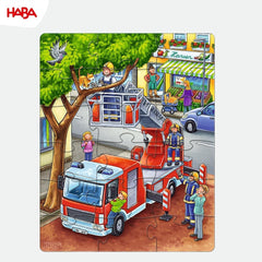 HABA Puzzle de Bomberos - Set de 3 Piezas para niños a partir de 3 años Puzzle de Cartón de Policía y Ambulancia - Fomenta la motricidad fina y la concentración - 1302759001 Puzzle Naty Shop