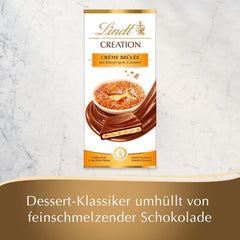 Barra Crème Brûlée Lindt Creación de chocolate | Relleno de crème brûlée con crujiente de caramelo, cubierto con el más fino chocolate con leche | Barra de chocolate | Regalo de chocolate, 150g