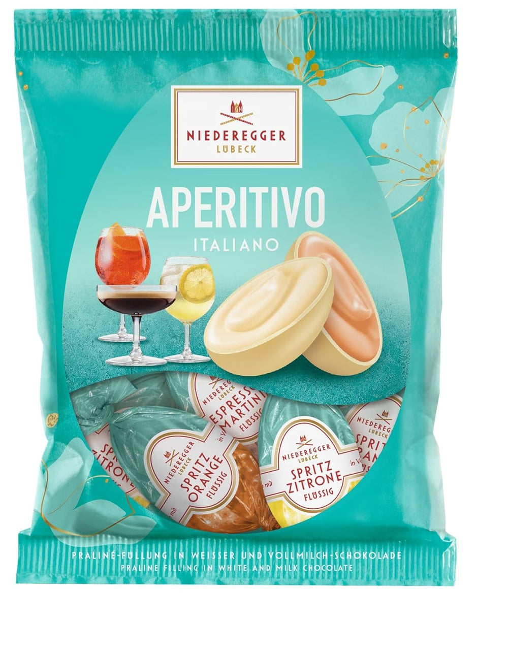 Niederegger | Huevos de praliné | Aperitivo italiano | 1 x 87 g | Huevos rellenos en sabores Lemon Spritz, Orange Spritz y Espresso Martini | Cubierto de chocolate con leche y blanco | regalo de pascua