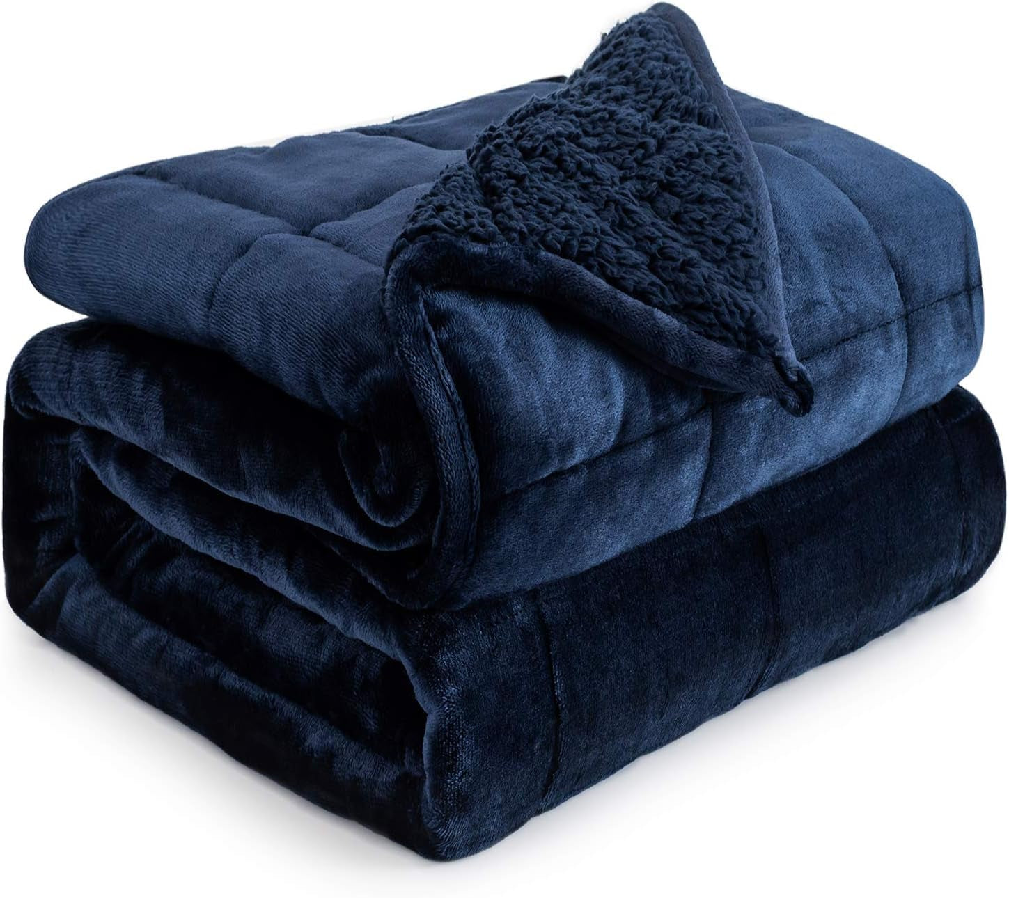 Pătură cu greutate Cottonblue, 6,8 kg, dimensiunea reginei, flanel, Shaggy, Sherpa, pătură cu greutate pentru adulți, pături cu greutate confortabile pentru a calma și relaxa, plapume grele, 152.4 X 203.2 Plapumi si pilote Naty Shop Albastru marin 48 X 72 15 Lb