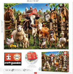 Educa - Puzzle de 500 piezas para adultos | Animales de granja traviesos. Dimensiones: 48 X 34 cm. Incluye pegamento para rompecabezas Fixpuzzle. Durante 11 años (19905) Puzzle Naty Shop