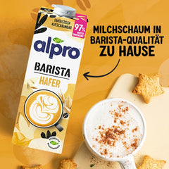 Alpro Barista Haferdrink – Zum Aufschäumen – Vegan und milchfrei – Von Natur aus lactosefrei – Rich an Ballaststoffen, Calcium and Vitaminen – 8 x 1 L – Haltbar