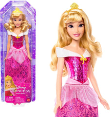 Mattel DISNEY Prințesa Aurora - Păpușă cu ținută emblematică, pantofi și diademă detașabile, top strălucitor și fustă detașabilă cu model, păr lung pentru coafat, HLW09