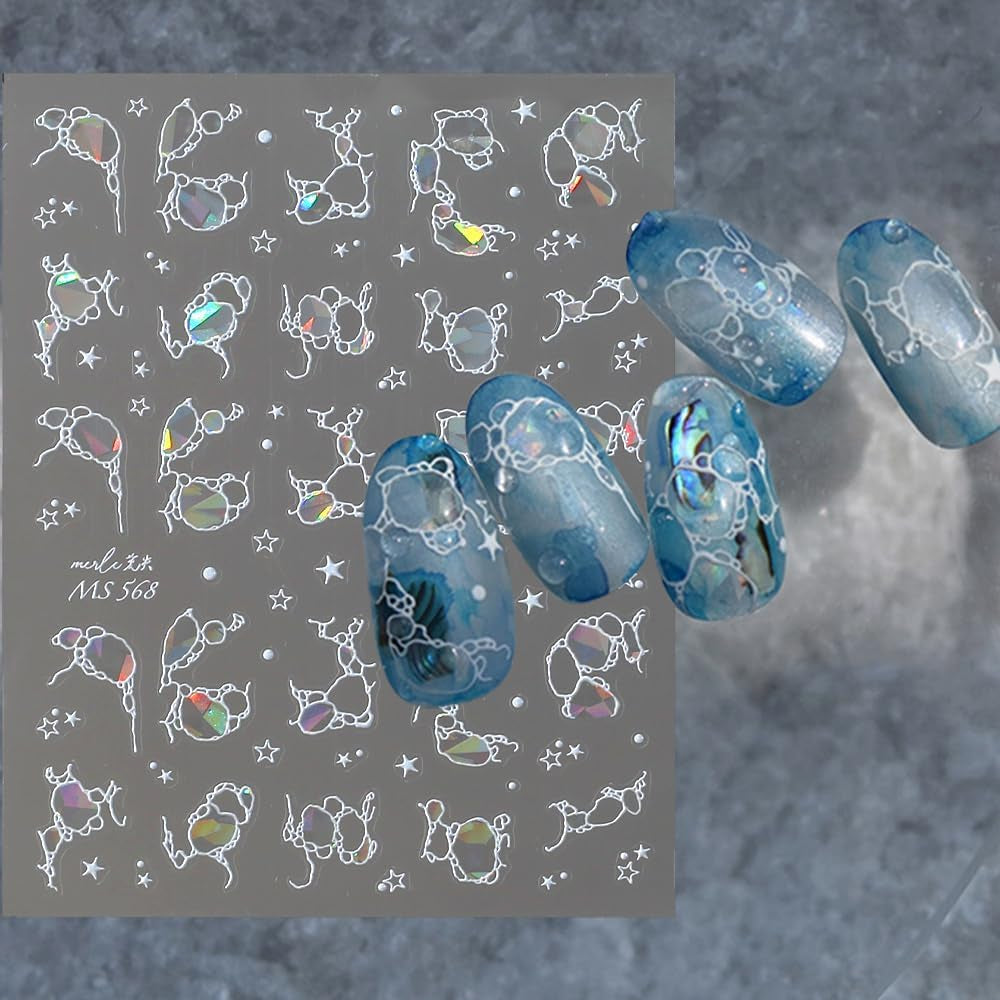 Autocolante strălucitoare pentru unghii, autoadezive, cu valuri de apă de vară, cu stele, pentru unghii, fantezie, cu valuri de apă de mare, design pentru unghii, autocolante pentru unghii, valuri de apă marină, accesorii pentru unghii, artă pentru unghii