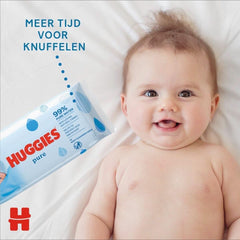 Toallitas húmedas para bebé Huggies Pure, paquete de 18 (1008 toallitas en total), 99 % de agua pura, sin fragancia para una limpieza y protección suaves Toallitas húmedas para bebés Naty Shop