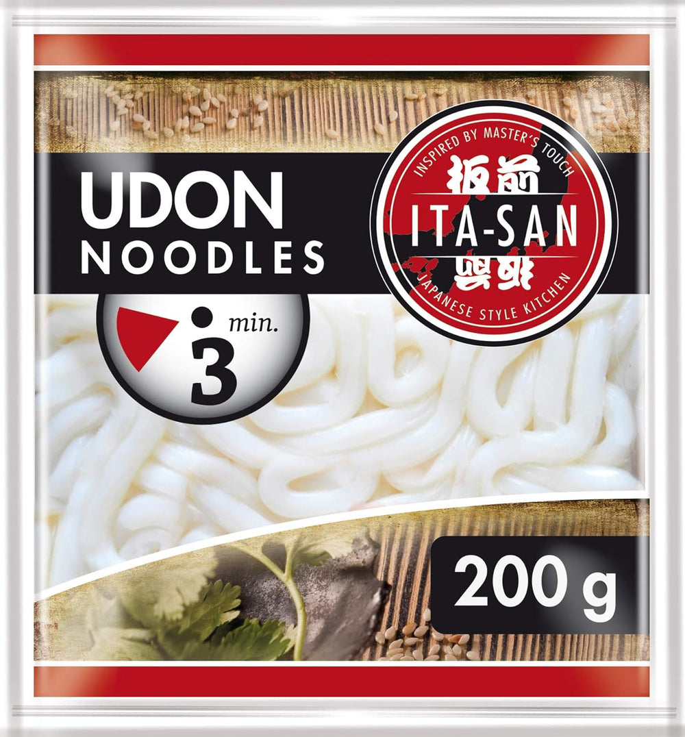 ITA-SAN Fideos udon, cocidos, rápidos y fáciles de preparar, para sopa udon y otros platos asiáticos, vegetarianos, 30 x 200 g