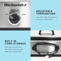 MST-5240SS Olla de cocción lenta, 3,3 litros, Olla de cocción lenta de acero inoxidable Naty Shop