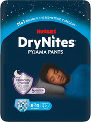 Huggies DryNites Pañales súper absorbentes para mojar de noche para niños de 8 a 13 años (30 a 48 kg), 27 unidades (3 x 9 unidades) Pañales tipo panty