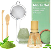 Set Matcha Alyvisun, Set de Ceai Matcha cu 5 Piese cu Tel Matcha și Suport pentru Tel Matcha, Linguriță, Lingură de Ceai, Set Tel Matcha pentru Iubitorii de Matcha, Ideal pentru Începători și Entuziaști