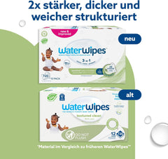 WaterWipes Sensitive+ Toallitas húmedas para bebés y niños pequeños, 720 unidades (paquete de 12), limpieza, cuidado, protección 3 en 1, 99,9% agua, limpieza texturizada, sin fragancia