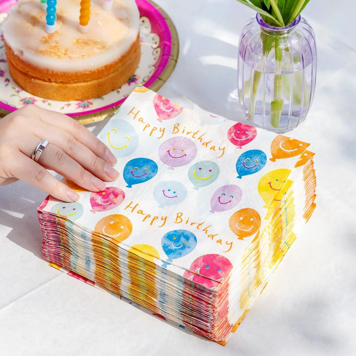 Șervețele de hârtie pentru masă "La mulți ani", de înaltă calitate, cu față zâmbitoare, șervețele cu baloane pentru petreceri, catering, ecologice, șervețele de unică folosință, compostabile, durabile, reciclabile