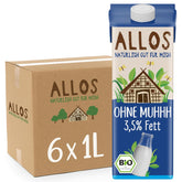 Allos Bio Ohne Muhhh 3,5% | Alternativa Milchal | Bebida auf Pflanzenbasis | vegano | schäumbar | perfecto para café sin lactosa | Fuentes de calcio y vitaminas | Reich una proteína | 1 Litro (6 Piezas)