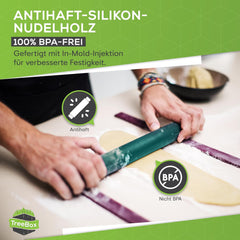 Nudelholz - Teigroller aus Silikon und Edelstahl - Modernes Nudelholz ohne Griffe mit Antihaftwirkung, Fondant und Teig im Handumdrehen ausrollen, Backutensilien
