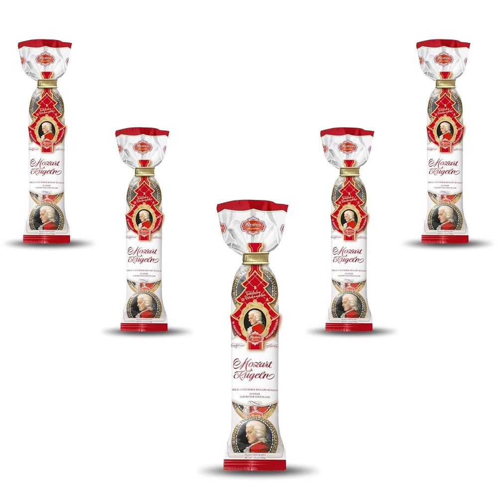 Bolas Reber Mozart - 5 bolsas de 5 dulces en la edición navideña - Auténticas bolas Reber Mozart, hechas de chocolate negro, mazapán y turrón