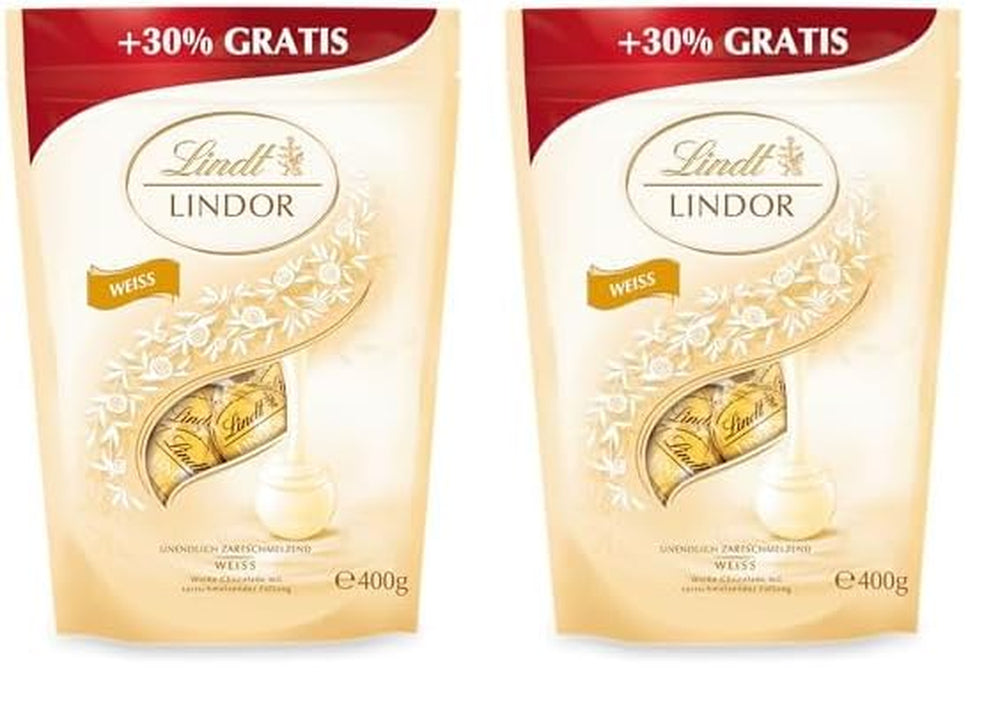 Bolas de chocolate blanco Lindor | 400 g aprox. 30 bolitas de chocolate blanco con relleno que se deshace en la boca | Regalo de chocolate | Regalo de chocolate (paquete de 2)