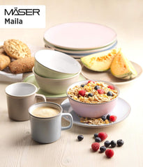 Mäser Geschirr-Set, Steingut Maila Rosa/Grau/Blau/Grün, 4-Personen-Set Seturi vesela masa Naty Shop