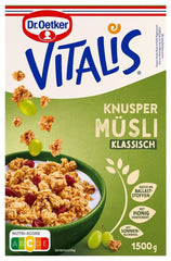 Dr. Oetker Vitalis Classic Crispy Muesli: paquete grande de muesli crujiente para el desayuno con pasas, 1 paquete, 1,5 kg