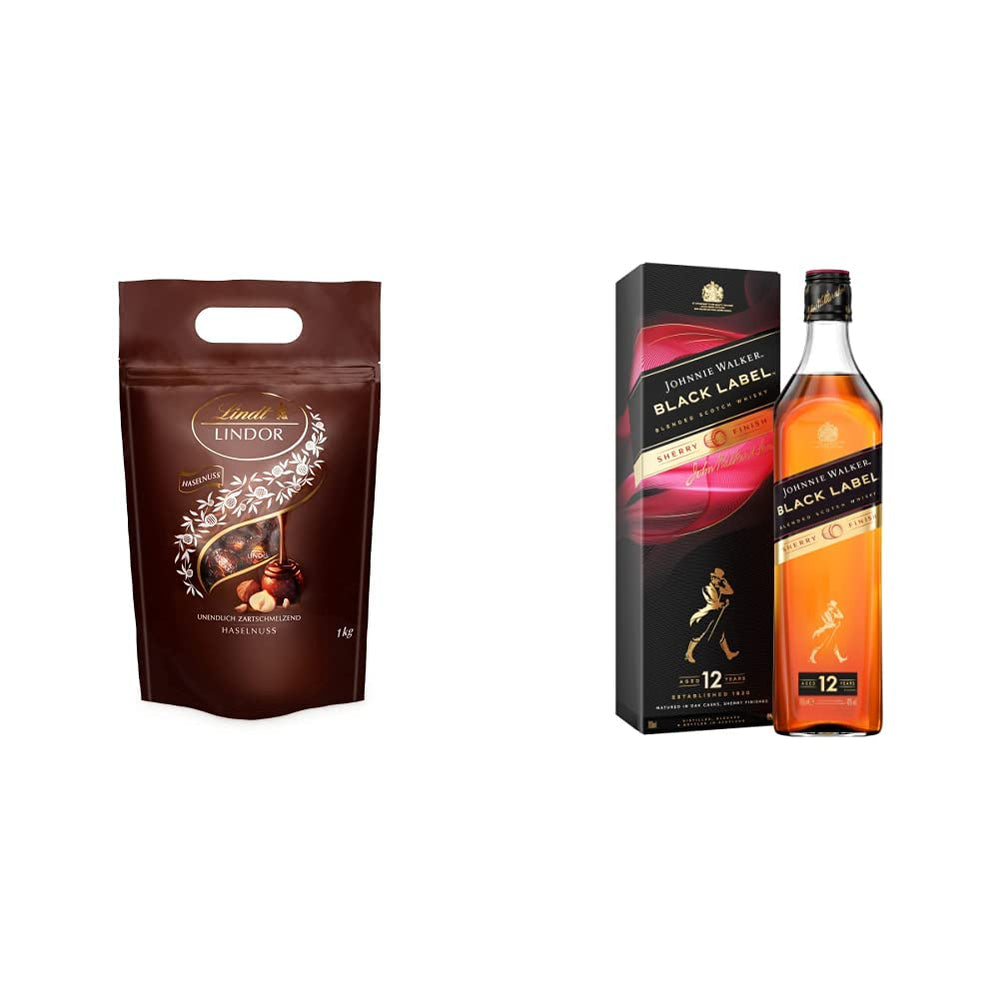 LINDOR bolas de chocolate con avellanas, bolsa de 1 kg + Johnnie Walker Sherry barrica 0,7 litros