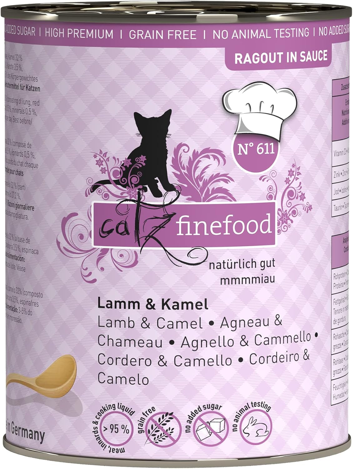 Catz Finefood Ragout N° 605 Salmon & Duck Cat Food Wet - hrană umedă delicatessen pentru pisici în sos fără cereale și zahăr cu conținut ridicat de carne, cutie 6 X 190 G