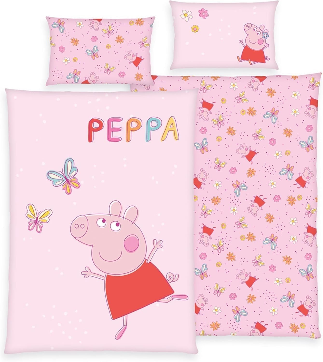 Set de lenjerie de pat pentru copii Peppa Pig, 100 x 135 cm si 40 x 60 cm, bumbac Lenjerie de pat - copii Naty Shop