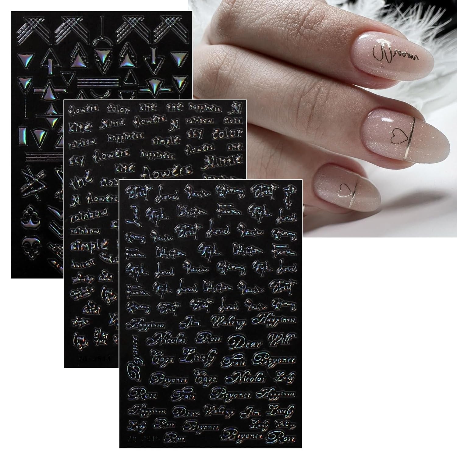 Jmeowio Nagelsticker Aurora Geometrisch 12 Blatt Nail Art Sticker Selbstklebend Nagelaufkleber Bunt Dekoration Nageldesign Zubehör