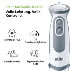 Braun Stabmixer MQ 5200WH - Multiquick 5 Vario Pürierstab Mit Edelstahl Mixfuß, 1000 Watt, Inkl. 600 Ml Mix- & Messbecher, Weiß/Grau Cocina Naty Shop