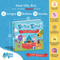 DITTY BIRD Baby Sound Book: Prima noastră aniversare interactivă. Jucărie pentru bebeluși 10 butoane sonore cu sunet, cântece și muzică. Carte de cântece interactivă pentru învățarea copiilor bilingvi engleză de la 1 an. Jucarii Bebe Naty Shop