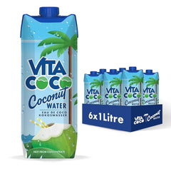 Vita Coco Agua Pura de Coco 6 x 1 litro, hidratante natural con electrolitos, sin gluten, llena de vitamina C y potasio Naty Shop 6 x 1 litro Agua de coco (original)